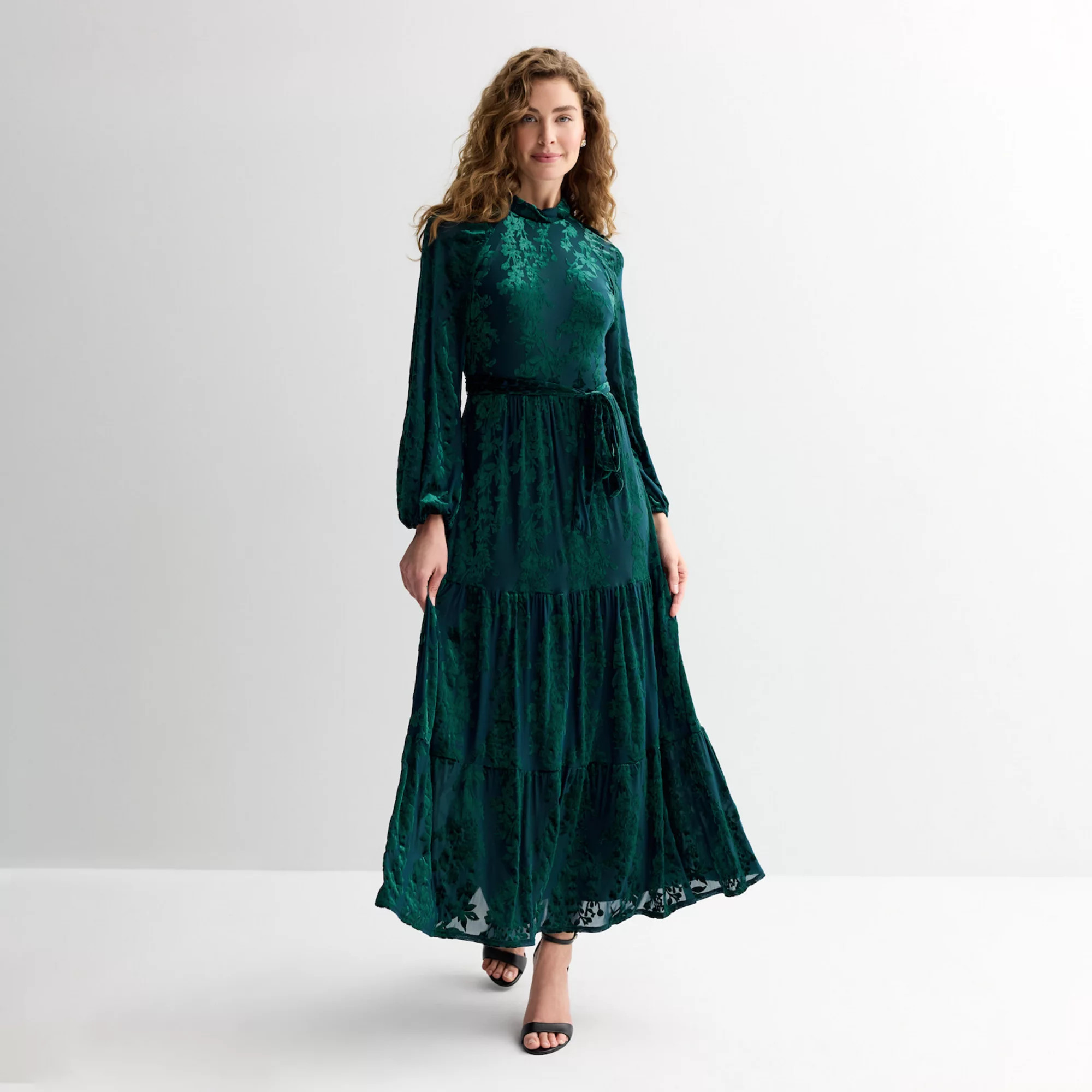 Women's Maison Tara Flocked Velvet Jacquard Maxi Dress | Kohl's