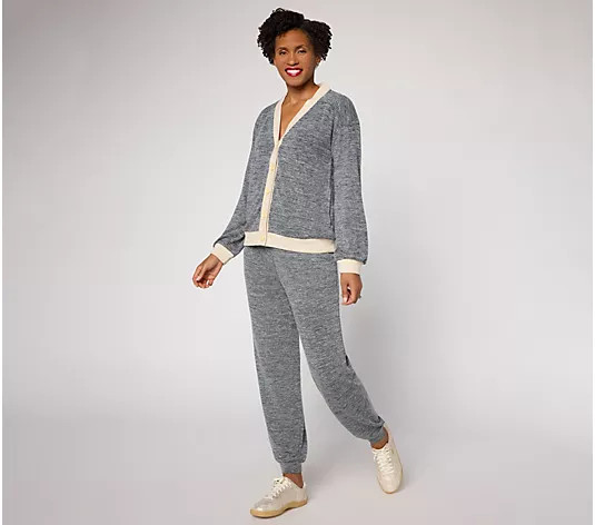 MUK LUKS Brushed Sweater Button-Up Lounge Set - QVC.com | QVC
