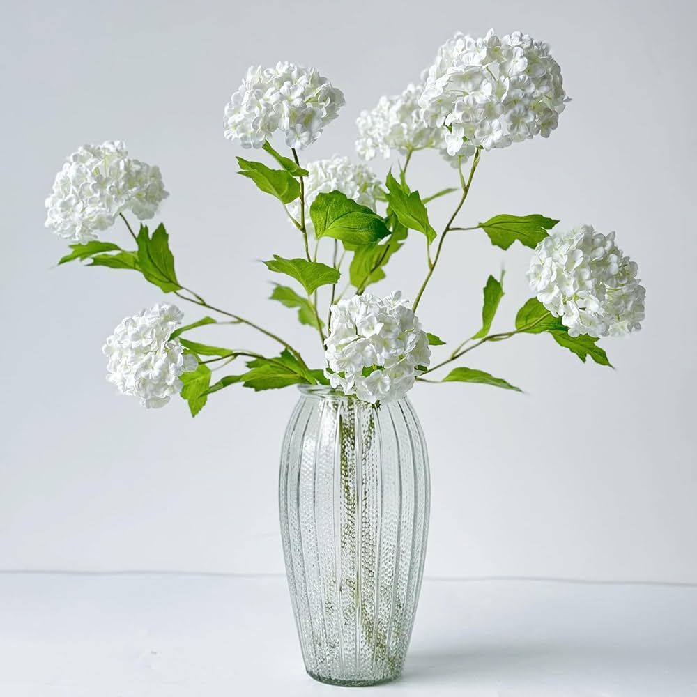 4 Pcs 26.8'' Viburnum Artificial Flower Snowball Lifelike Long Stem Real Touch White Small Hydran... | Amazon (US)