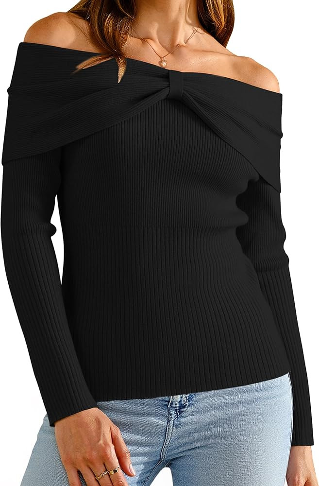 Arach&Cloz Women's Wool Blend Slim Fit Off The Shoulder Fall Sweater 2025 | Amazon (US)