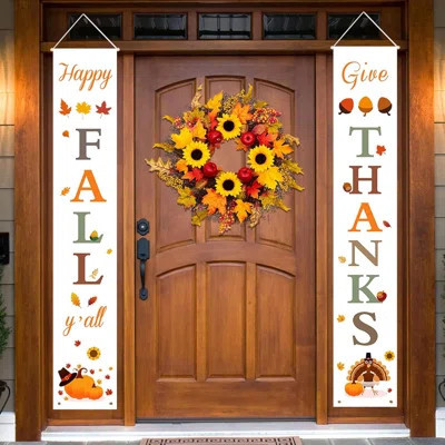 Happy Fall & Give Thanks Porch Banners For Fall Decorations Indoor And Outdoor | Fall Welcome Sign For Home Porch Front Door Décor | Wayfair North America