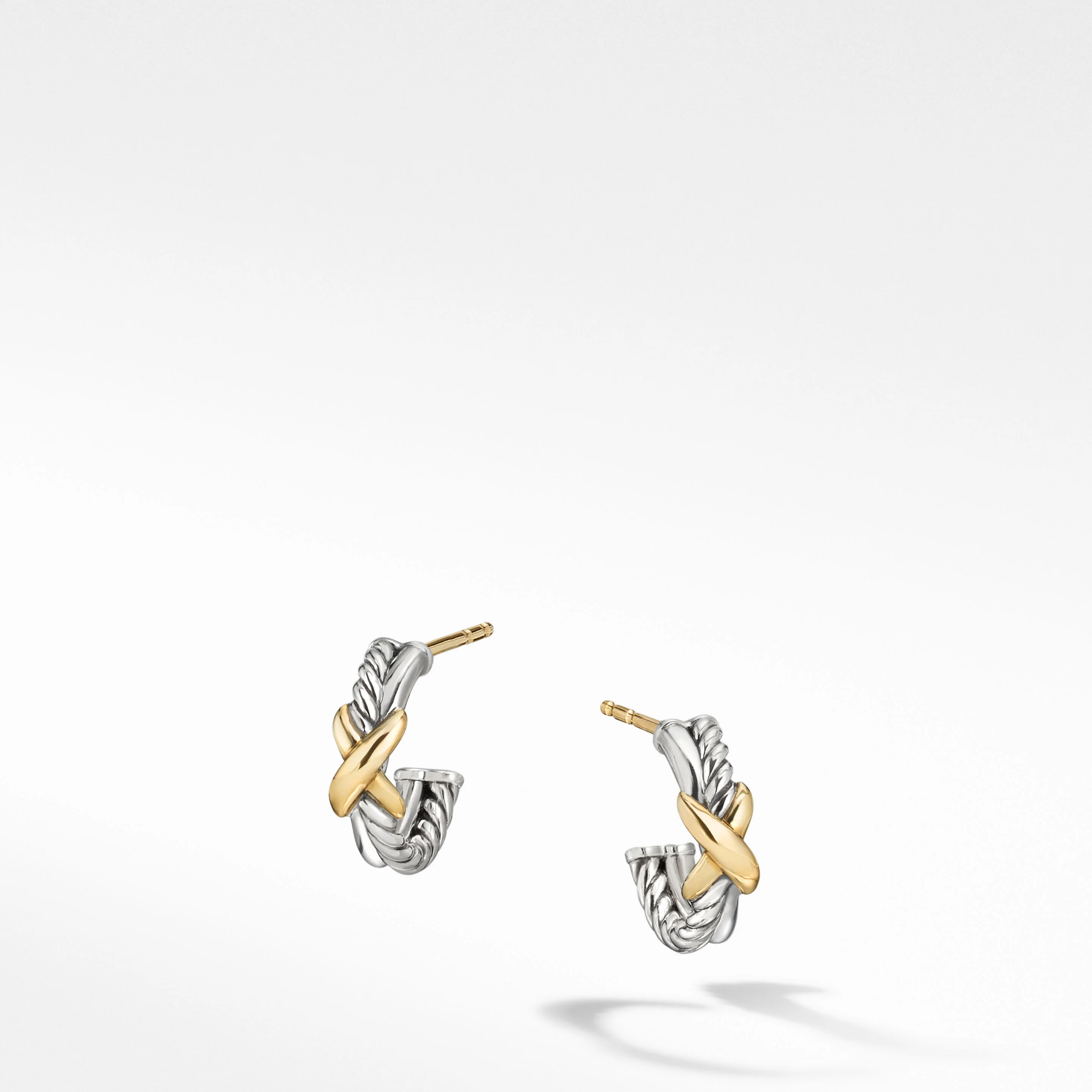 Petite X Hoop Earrings in Sterling Silver with 18K Yellow Gold | David Yurman