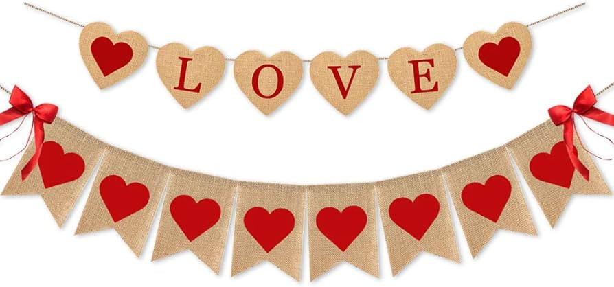 SWYOUN Burlap Love Banner With Heart For Valentines Day Wedding Party Anniversary Day Decorations... | Amazon (US)