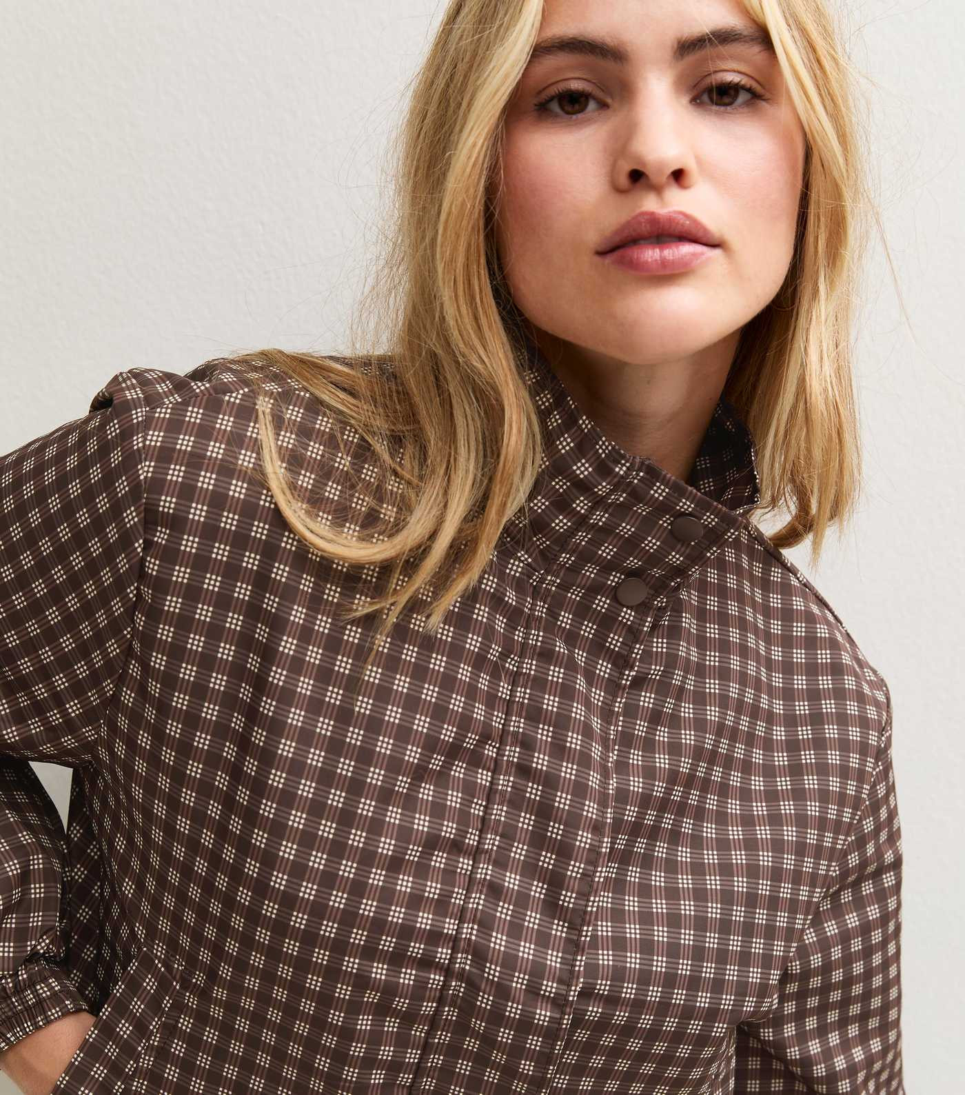 Brown Check Funnel Neck Windbreaker Jacket | New Look | New Look (UK)