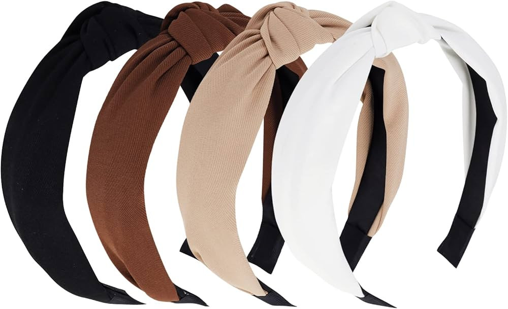YISSION 4PCS Knotted Headbands - Non Slip Wide Fashion Head Bands for Women and Girls - Black and... | Amazon (US)