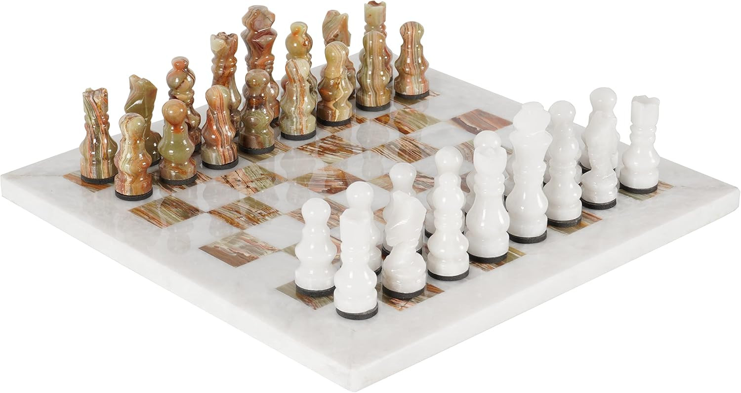 RADICALn Handmade White and Green Onyx Weighted Full Chess Game Set Staunton and Ambassador Gift ... | Amazon (US)