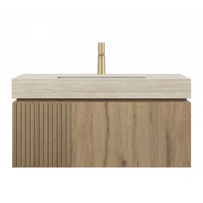 Valenza Modern Bathroom Vanity with Travertine-Pattern Sintered Stone Countertop and Ceramic Basin | Wayfair North America