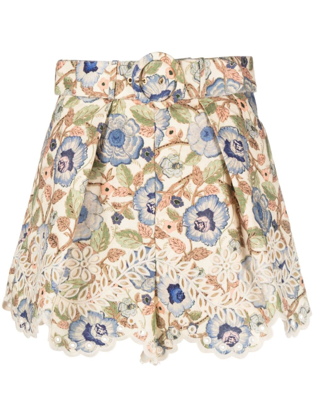 ZIMMERMANN Junie embroidered floral-print shorts - Neutrals | Farfetch Global