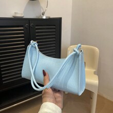 Solid Color Simple And Elegant Embossed Shoulder Bag | SHEIN