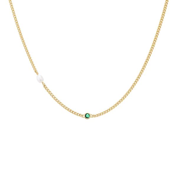 Pearl & Colored CZ Bezel Cuban Necklace | Adina Eden