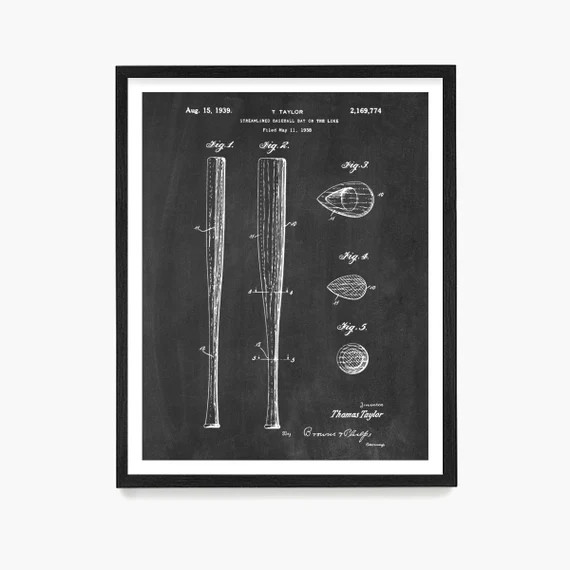 Baseball Bat Patent Art Print Baseball Team Gift Kids Room - Etsy | Etsy (US)