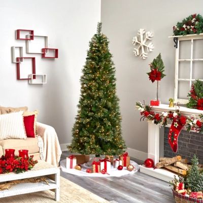 Nearly Natural 7.5' Cashmere Slim Christmas Tree with Clear Lights, Green | Ashley Homestore