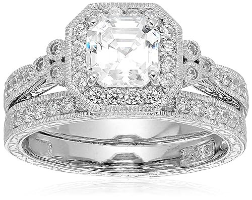 Platinum or Gold Plated Sterling Silver Swarovski Zirconia Antique Ring Set | Amazon (US)