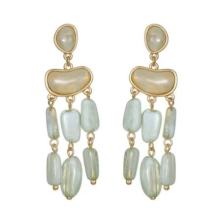 Time and Tru Women s Gold Tone and Green Bead Dangle Chandelier Earring 1 Pair | Walmart (US)