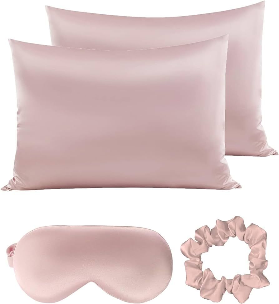 Pillow Cases, 3pcs/set Imitated Silk Pillowcase Smooth Soft Pillow Cover with Sleep Eye Mask Hair... | Amazon (UK)