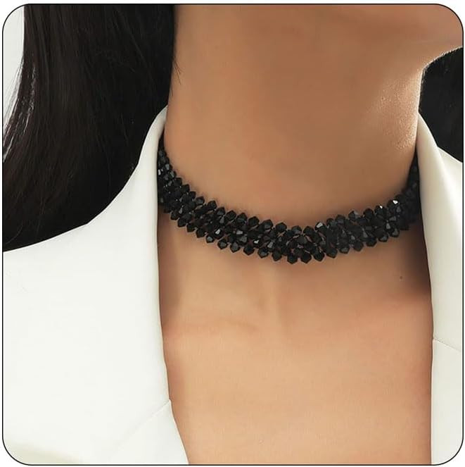 Bethynas Vintage Black Crystal Choker Necklace Braided Wide Collar Necklace Sexy Diamond-cut Crys... | Amazon (US)