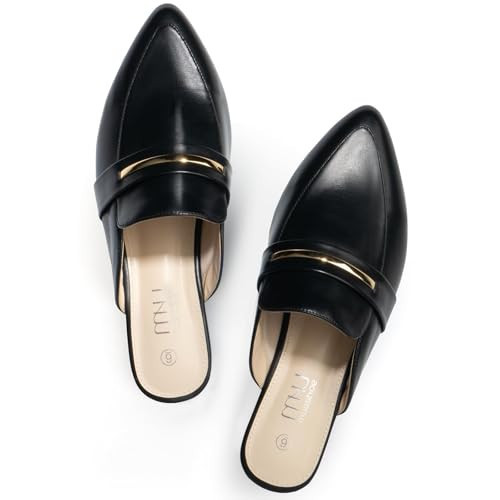 MUSSHOE Comfortable Work Women's Mules - Casual Slip on Black Suede Backless Loafers-Office Business Teacher Dressy Flats 2025 for Professional​ Women - Black PU 6 | Amazon (US)