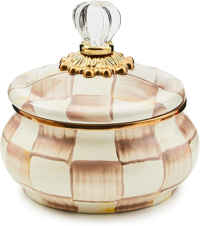 MACKENZIE-CHILDS Enamel Squashed Pot, Cute Enameled Container with Lid, 20 Ounces, Brown-and-Whit... | Amazon (US)