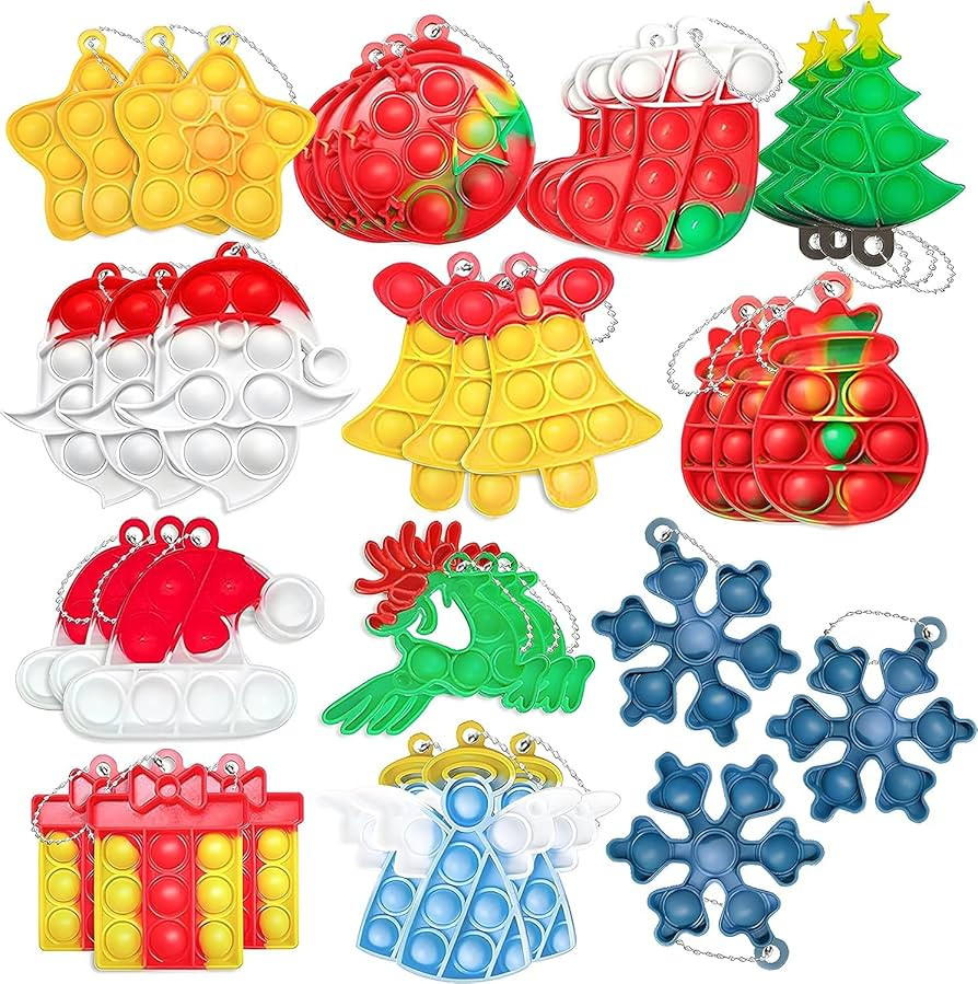 36Pcs Christmas Mini Pop Keychain Fidget Toys Mini Pop Keychain Rainbow Silicone Simple Fidget To... | Amazon (US)
