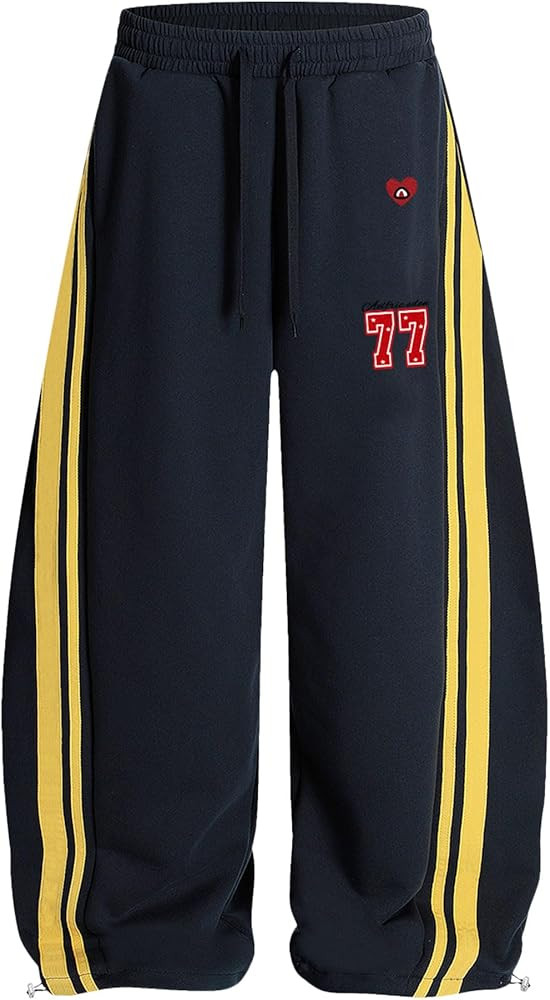 Aelfric Eden Barrel Sweatpants for Mens Side Striped Drawstring Elastic Waisted Wide Leg Lounge P... | Amazon (US)
