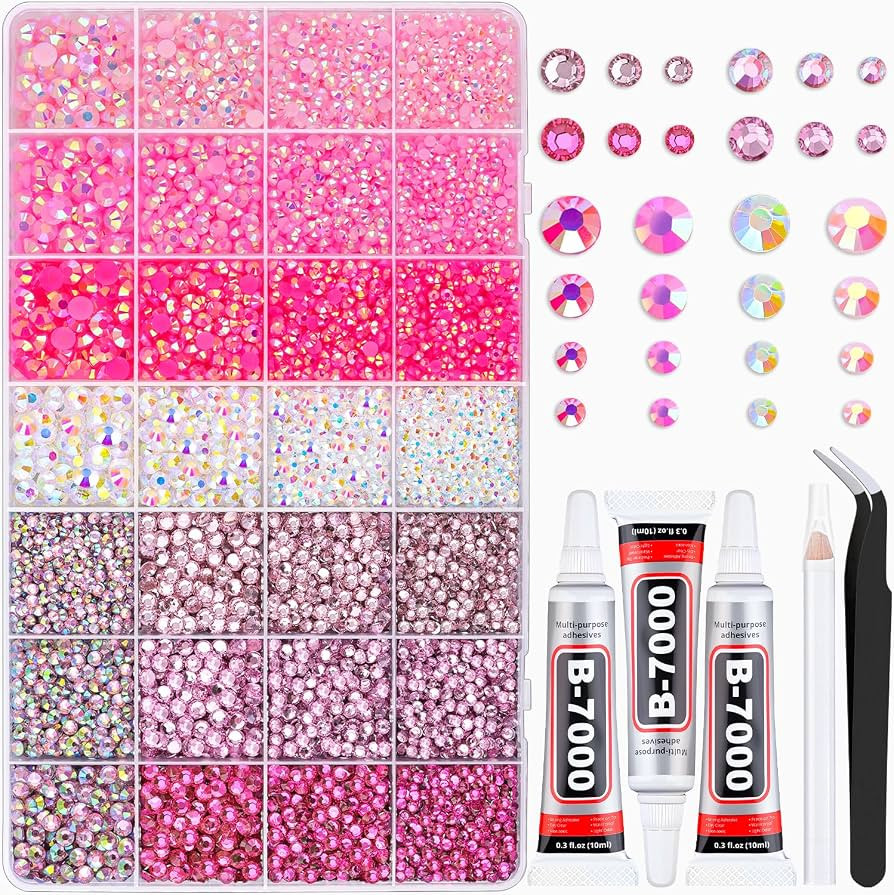 20000Pcs Pink Rhinestones for Bedazzling Kit with 3Pcs B7000 Jewelry Glue | Amazon (US)