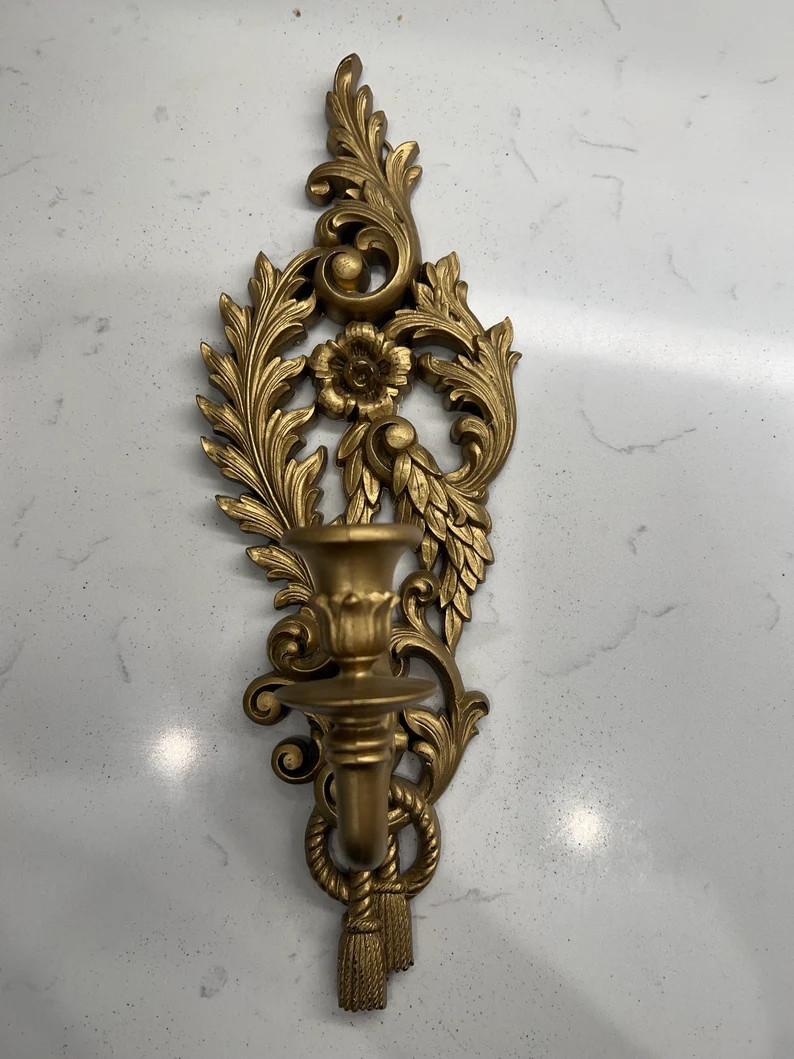 Syroco Vintage Gold Wall Candle Holder Sconce | Wall Decor USA - Etsy | Etsy (US)