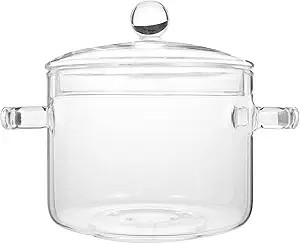 Glass Cooking Pot with Lid and Handle, 1.35L/45 oz Clear Heat Resistant Glass Stovetop Pot, Glass... | Amazon (US)
