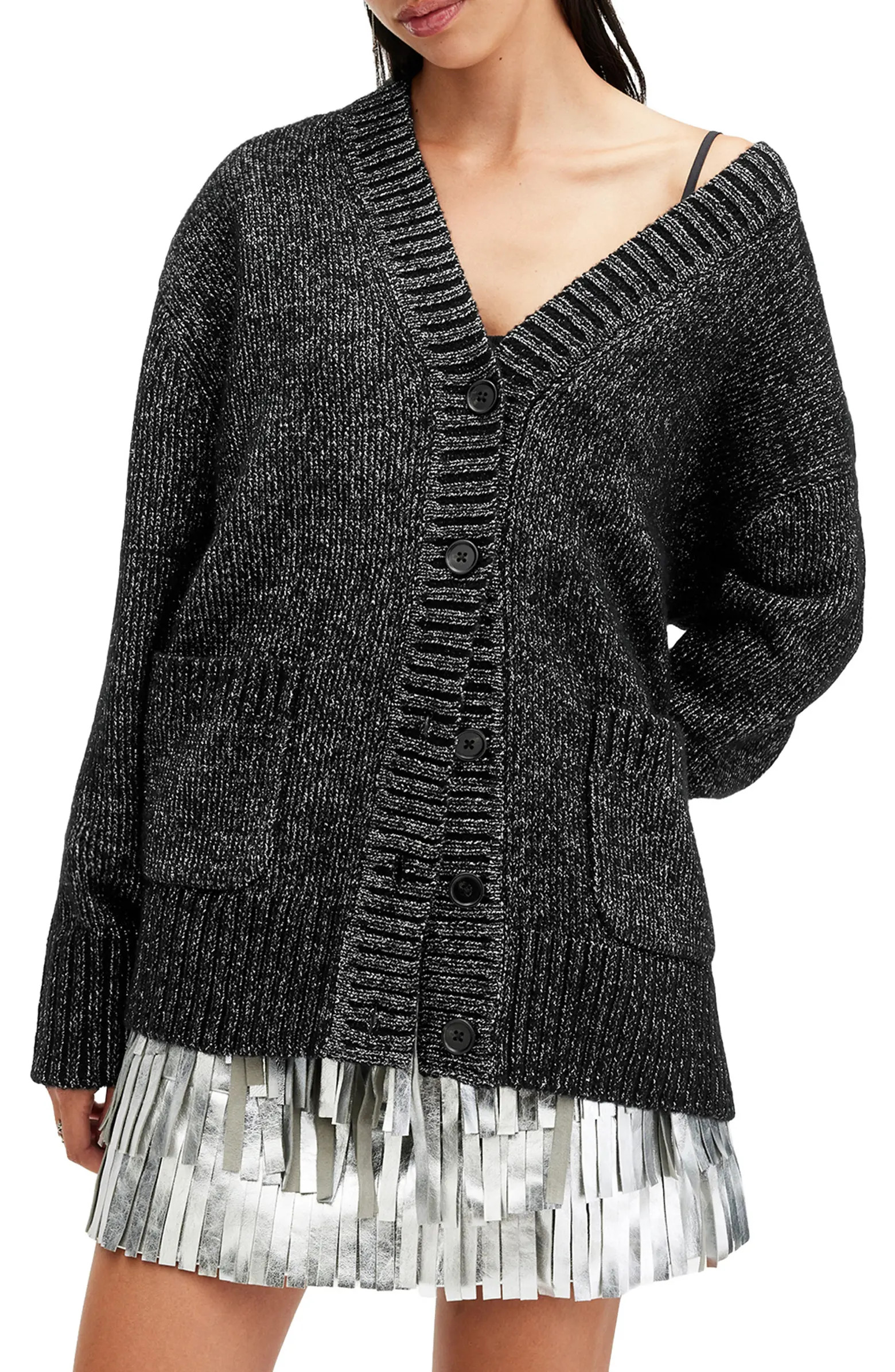 AllSaints Sabrina Metallic Merino Wool Blend Cardigan | Nordstromrack | Nordstrom Rack