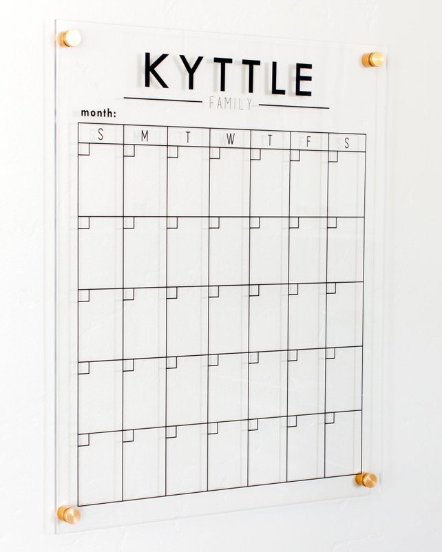 Family Name Acrylic Wall Calendar, Custom 18.5 x23 Dry Erase Large Calendar - standoff floating cale | Etsy (US)