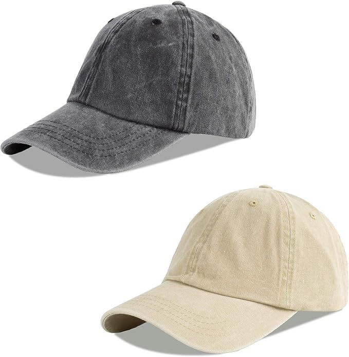 LANGZHEN Unisex Baseball Cap 100% Cotton Fits Men Women Washed Denim Adjustable Dad Hat | Amazon (US)