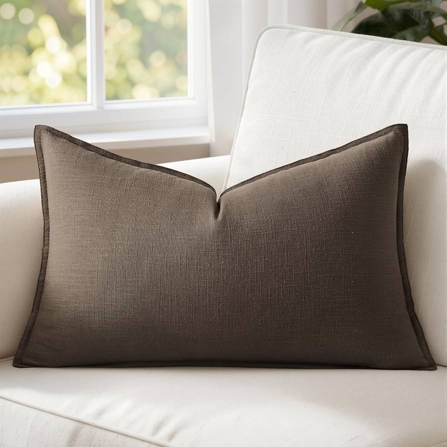 MIULEE Decorative Linen Lumbar Pillow Cover 12x20 Inch Dark Coffee | Amazon (US)