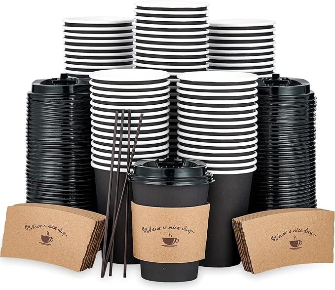 100 Pack 12 oz Paper Coffee Cups, Drinking Cups for Cold/Hot Coffee Chocolate Drinks, Disposable ... | Amazon (US)