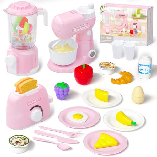 Kitchen Appliances with Food Toys, Toy Kitchen Set for Kids Play Kitchen Accessories Set, Blender,Mixer and Toaster. Girls Toys Ages 3-8 | Amazon (US)