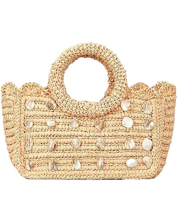 Women's Spring And Summer Hand-stitched Seashell Handbag, Straw Woven Beach Holiday Vegetable Bas... | Amazon (US)
