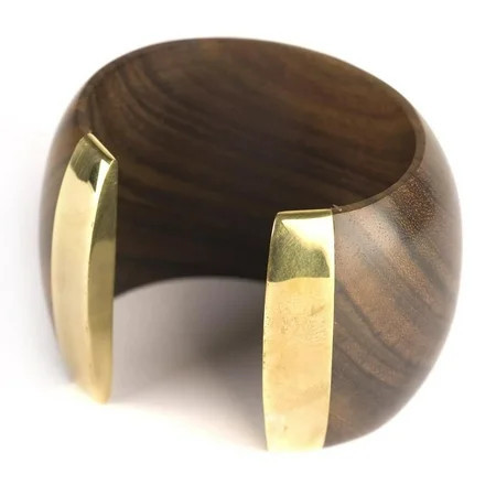 81stgeneration Wood Brass Gold Tone Large Brown Big 55 mm Cuff Bangle Bracelet | Walmart (US)