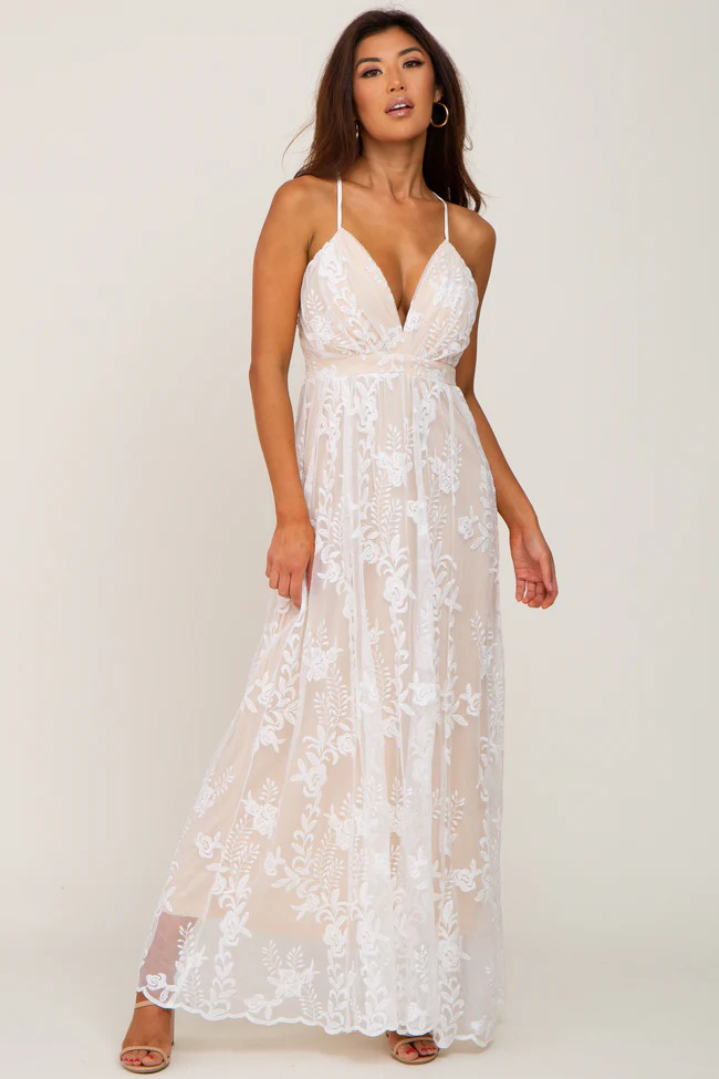 Ivory Lace Overlay Deep V-Neck Maxi Dress | PinkBlush Maternity