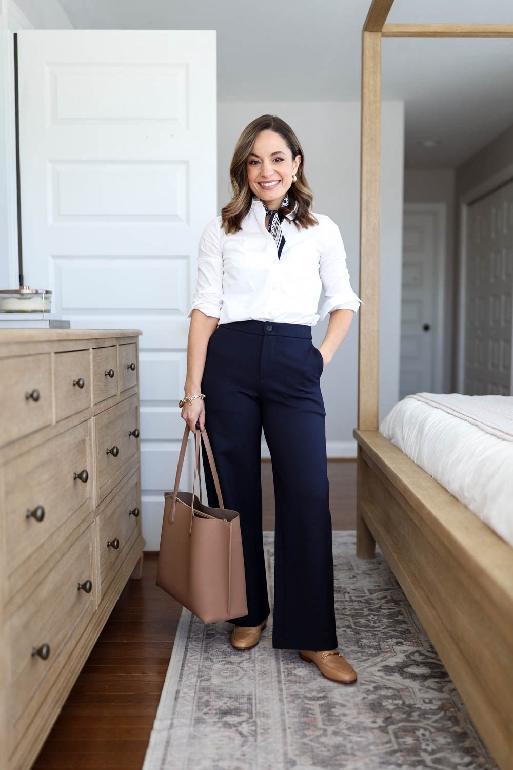 Casual outfits for work with navy wide leg pants! 

Pants: petite xxs/00 - 10” rise, 27.5” inseam. True to size 
Button down (J.Crew Factory): petite xxs 
Scarf (Similar linked) 
Jacket (J.Crew): petite 00 
Loafers (Sam Edelman): tts in French sand 

My measurements for reference: I’m 4’10” and 105lbs. My bust, waist, and hip measurement is 32”, 24”, and 36”.


#LTKPetite #LTKWorkwear