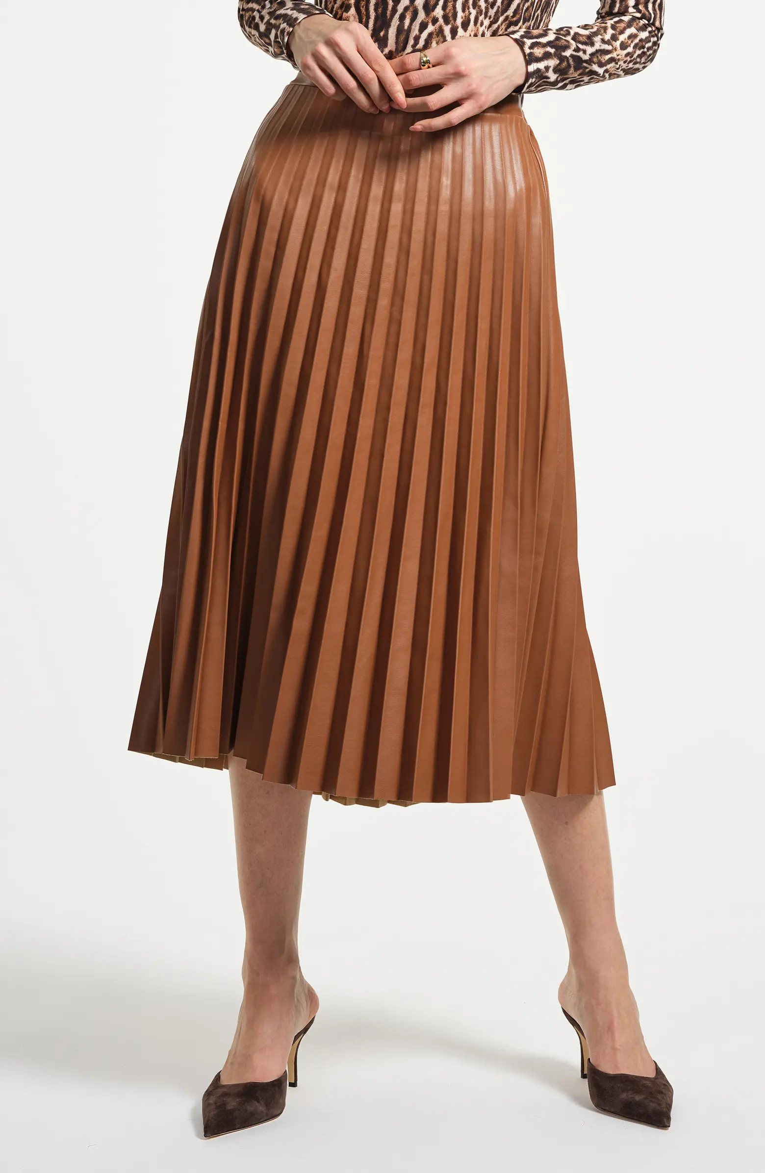 Isaac Mizrahi New York Faux Leather Accordion Pleat Midi Skirt | Nordstrom | Nordstrom