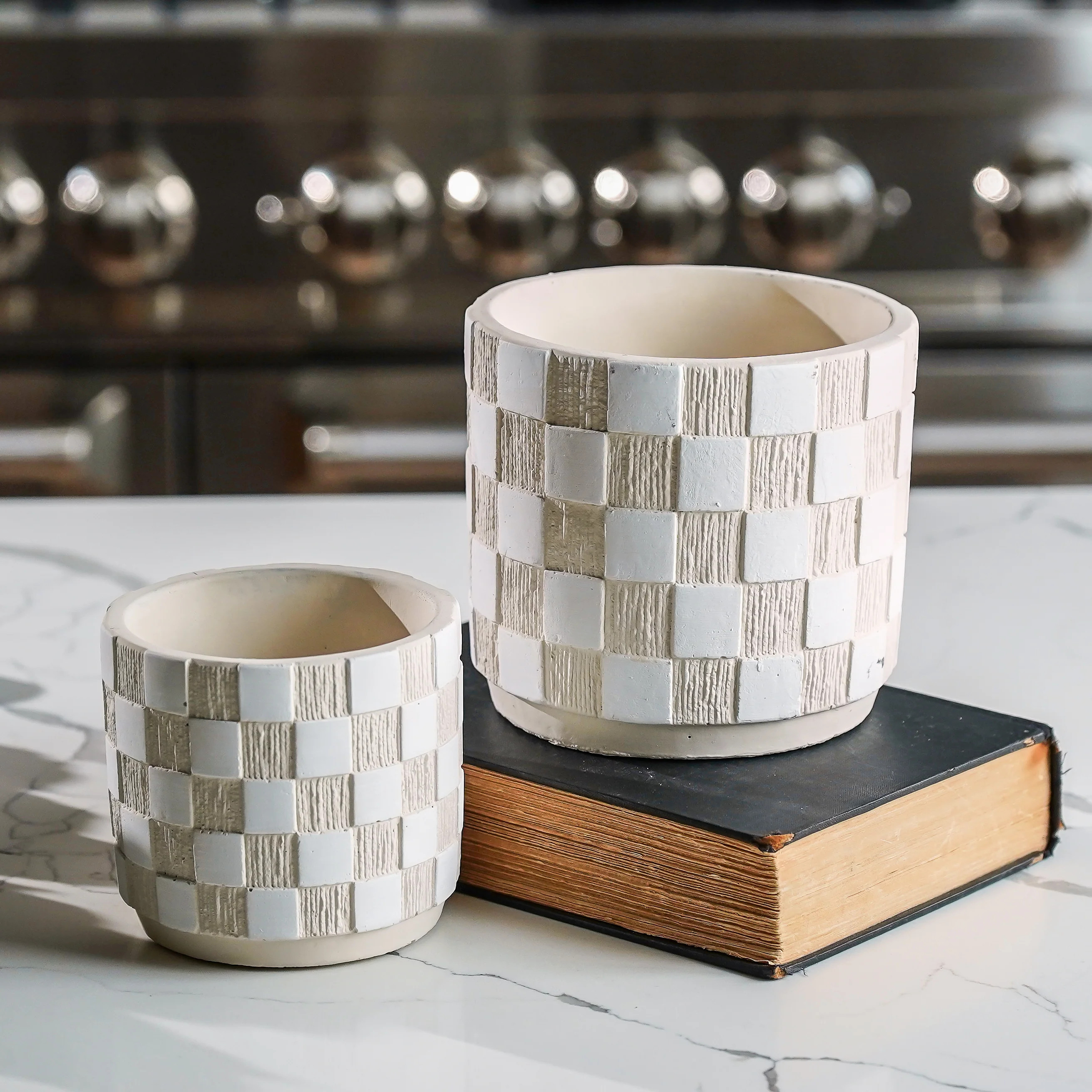 Checkered Pattern Pot | Set of 2 | MJHome
