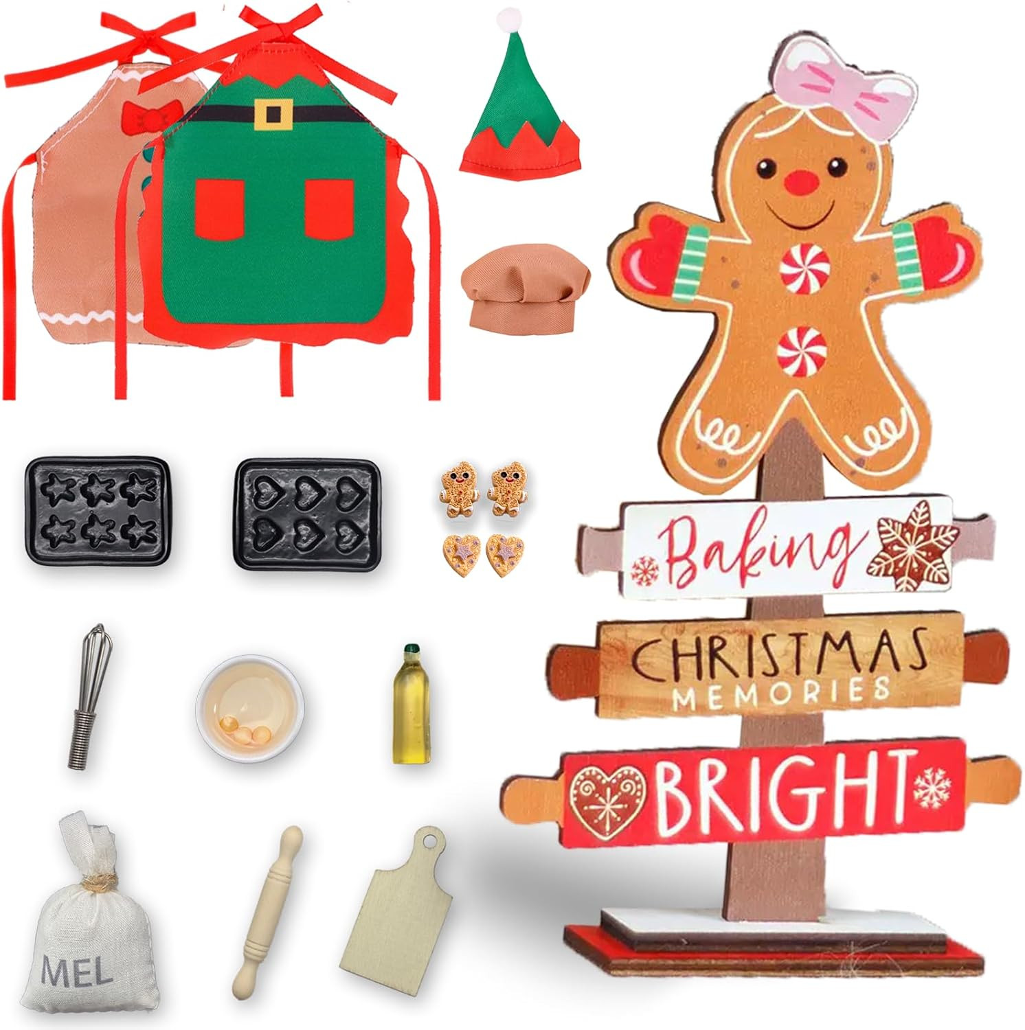 17 Pcs Gingerbread Baking Christmas Doll Accessories, Elf on the Shelf Accessories Included Bakin... | Amazon (US)