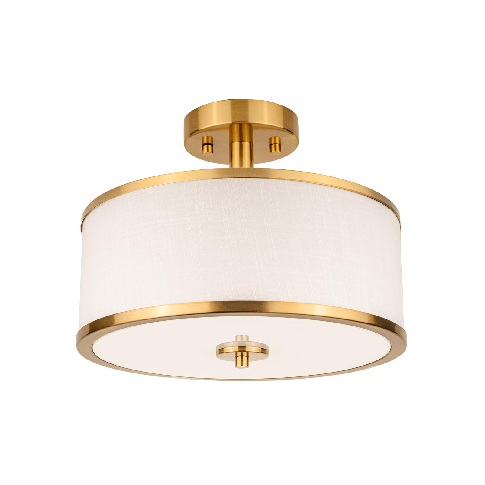 3-Light Semi Flush Mount Ceiling Light Fixture, 12.6" Gold Drum Light with White Fabric Shade, Mo... | Amazon (US)