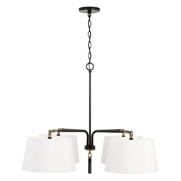 Beckham Glossy Black and Aged Brass Four-Light Chandelier with White Fabric Drum Shades - (Open B... | Bellacor