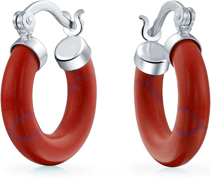 Medium Size Enhanced Gemstone Red Orange Coral Blue Turquoise Pink Jade Black Onyx Round Tube Hoo... | Amazon (CA)