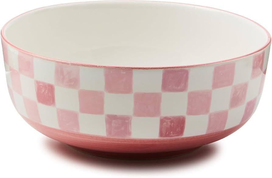 MACKENZIE-CHILDS Stoneware Serving Bowl, Large Decorative Bowl, 14-Cup Capacity, Pink Check | Amazon (US)