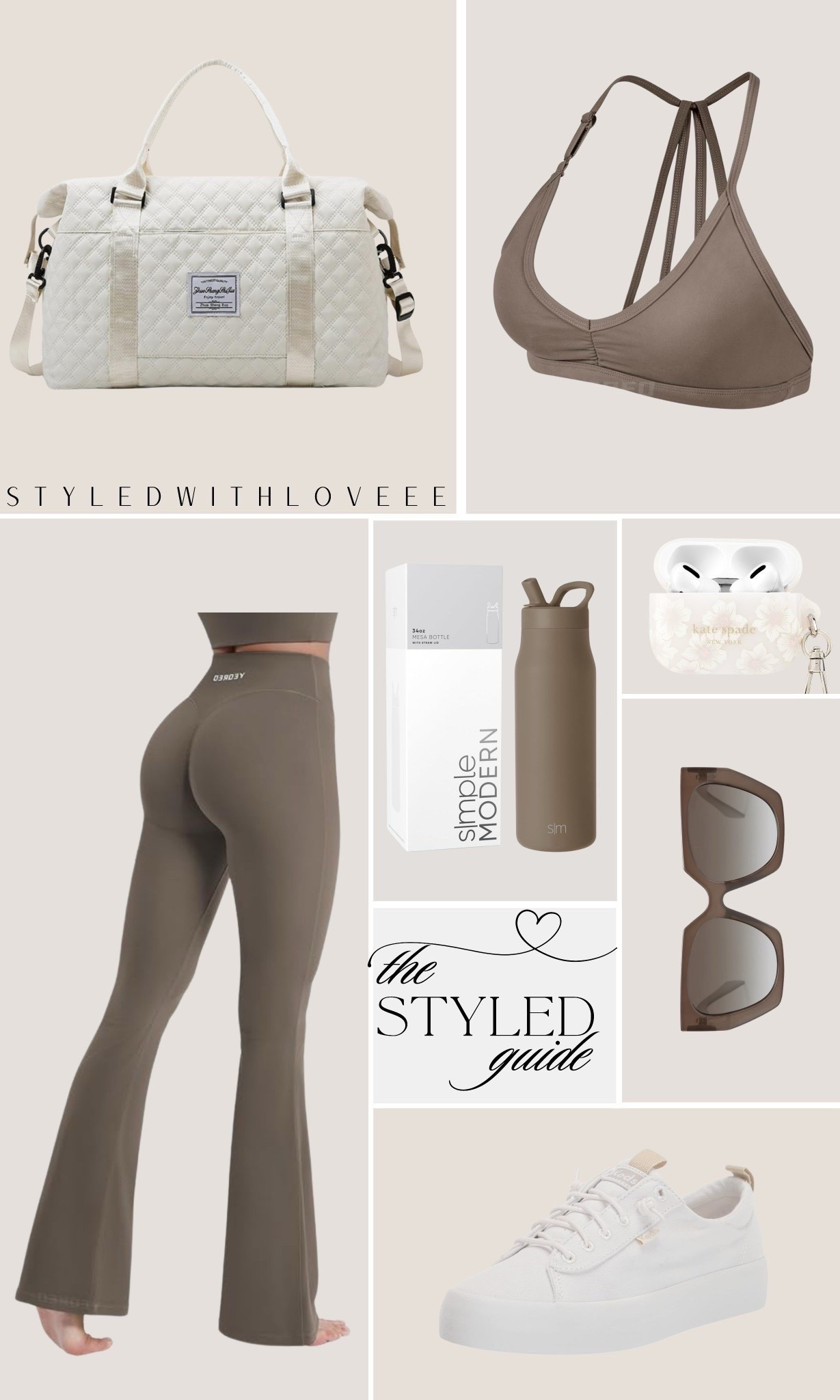 Effortless athleisure with a luxe touch! 🤎✨ This look is all about comfort-meets-style—flared leggings, a sleek sports bra, and crisp white sneakers for that off-duty model vibe. Add oversized sunnies, a chic gym bag, and minimal accessories to complete the look.  



#LTKfitnessgoals #LTKActive #LTKootd