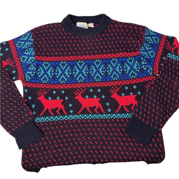 Vintage Snowdrift Grandpa Christmas Sweater With Reindeer size Large | Poshmark