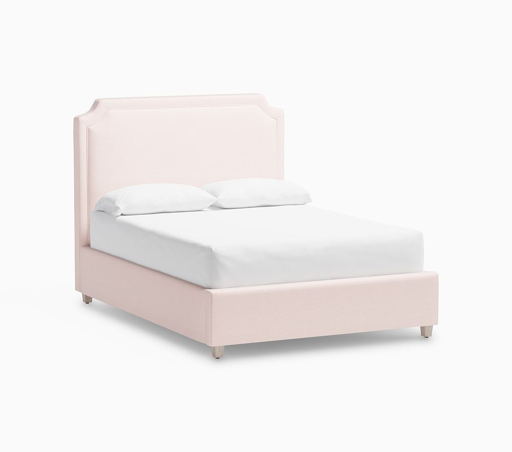 Ava Upholstered Storage Bed Full Performance Plush Chenille Pale Pink | Pottery Barn Kids