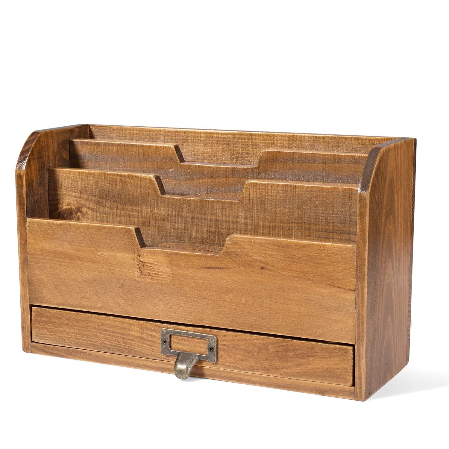 3 Tier Wooden Desk Organizer - Country Rustic Compartments Slot File Tray Pencil Sorter Shelf Hol... | Walmart (US)
