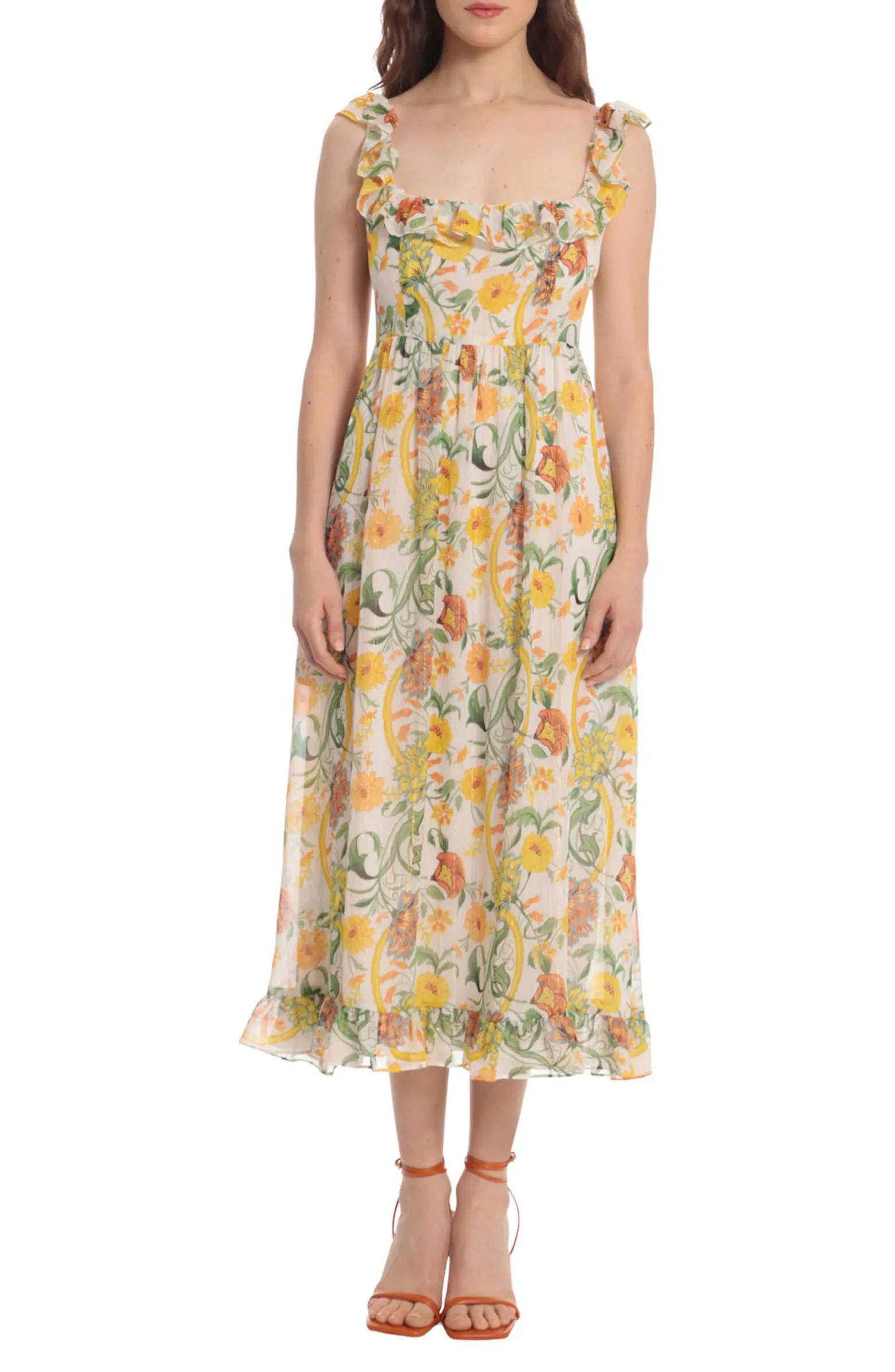 Folk Floral Print Midi DressDONNA MORGAN | Nordstrom Rack