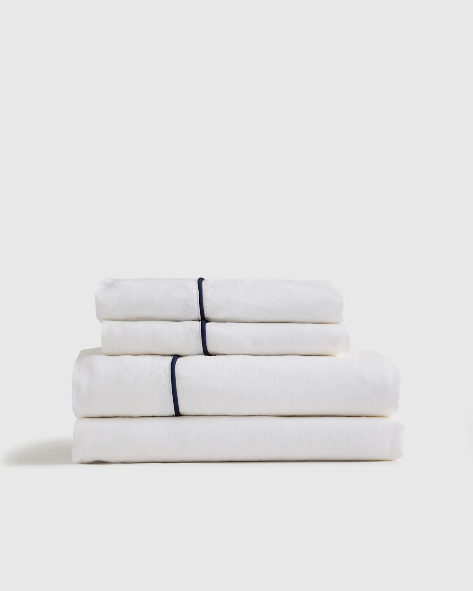 European Linen Piped Sheet Set in White/Navy | Quince